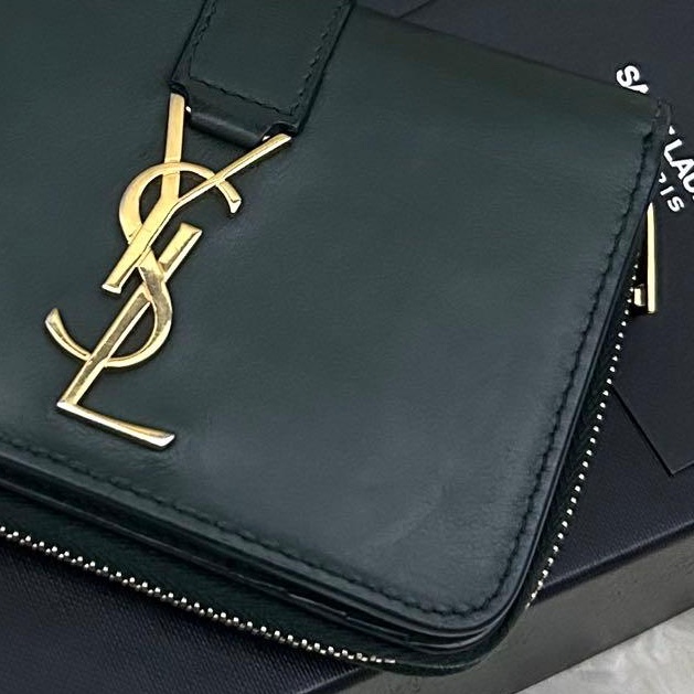 🌷YSL 稀有墨綠色錢包短夾 ｜經典花紋✦fufu style 精品✦ 氣質款｜-6