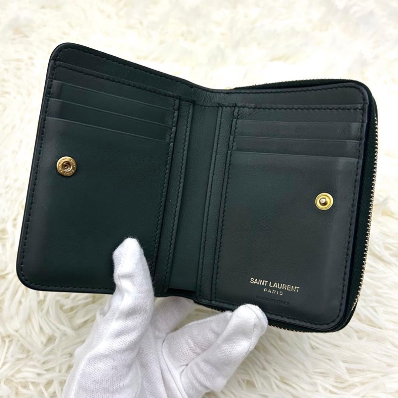 🌷YSL 稀有墨綠色錢包短夾 ｜經典花紋✦fufu style 精品✦ 氣質款｜-18