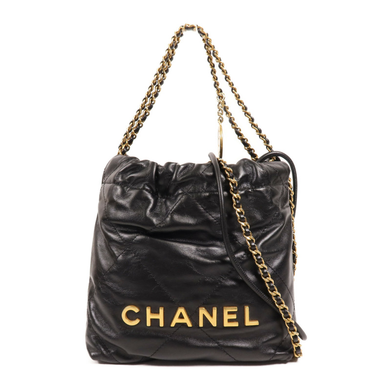 CHANEL 牛皮皮革C22 Mini金扣手挽肩背兩用袋-0