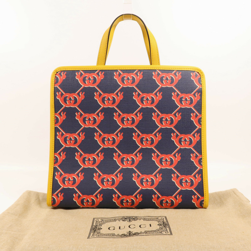 GUCCI 塗層帆布Childrens銀扣手挽袋-8