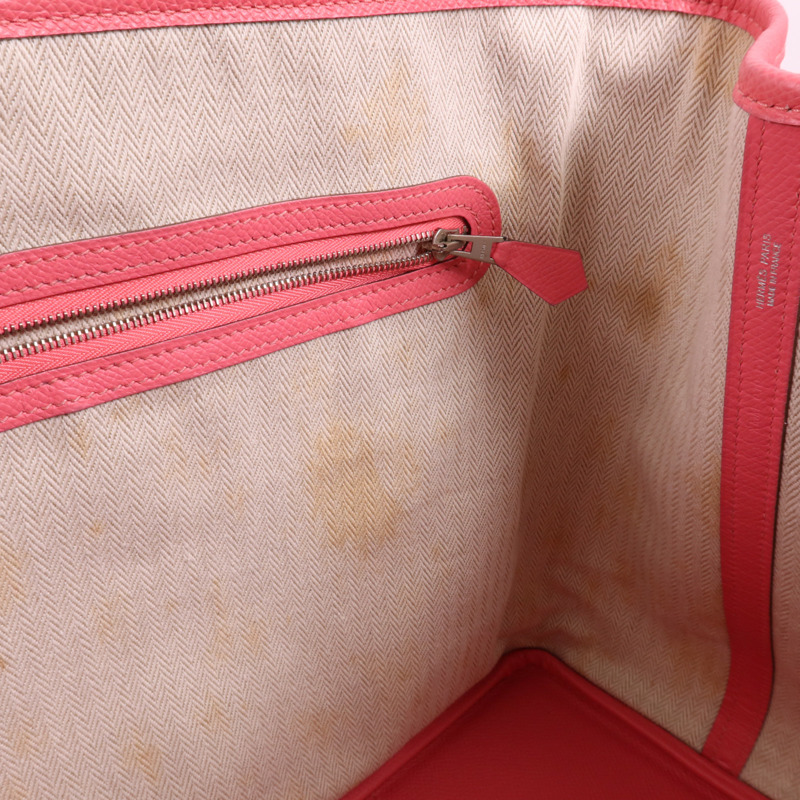 HERMES Epsom皮革Garden Party PM銀扣手挽袋Rose Azalee-14
