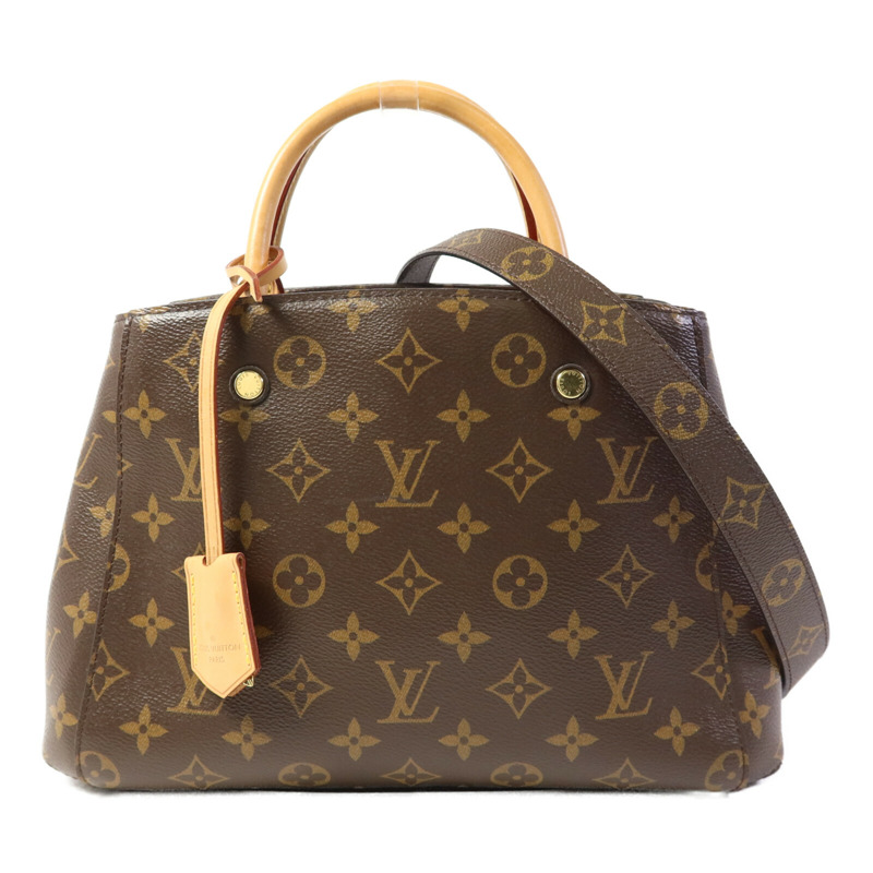 LOUIS VUITTON Monogram Montaigne BB金扣手挽肩背兩用袋棕色-0