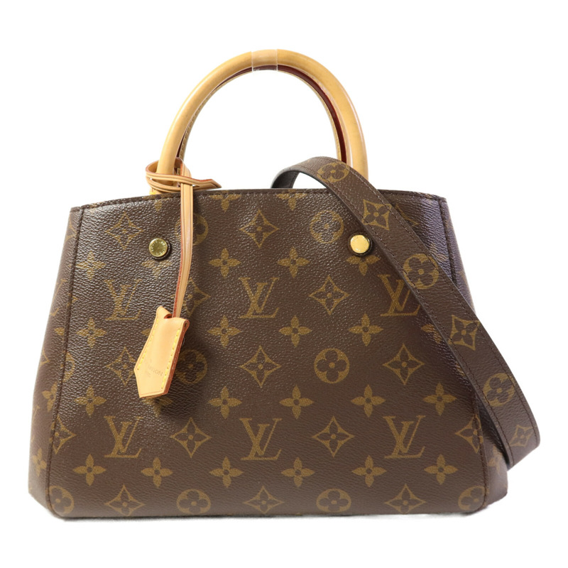 LOUIS VUITTON Monogram Montaigne BB金扣手挽肩背兩用袋棕色-0