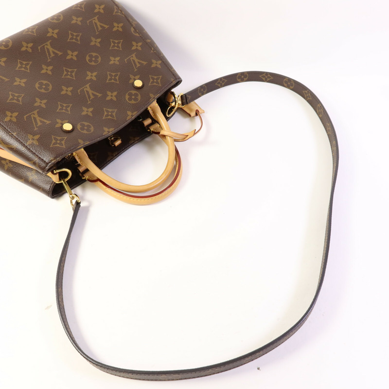 LOUIS VUITTON Monogram Montaigne BB金扣手挽肩背兩用袋棕色-4