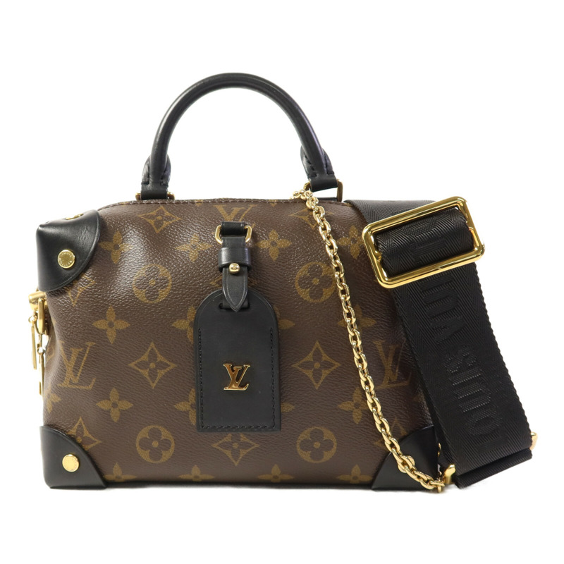LOUIS VUITTON Monogram Petite Malle Souple金扣手挽肩背兩用袋棕色-0