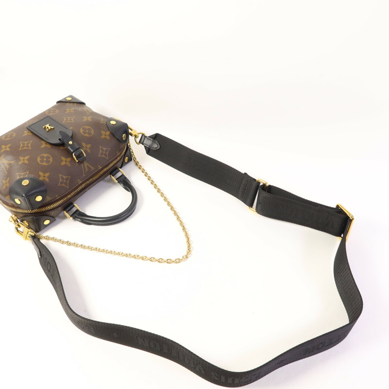 LOUIS VUITTON Monogram Petite Malle Souple金扣手挽肩背兩用袋棕色-4