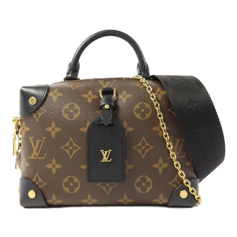 LOUIS VUITTON Monogram Petite Malle Souple金扣手挽肩背兩用袋棕色-0