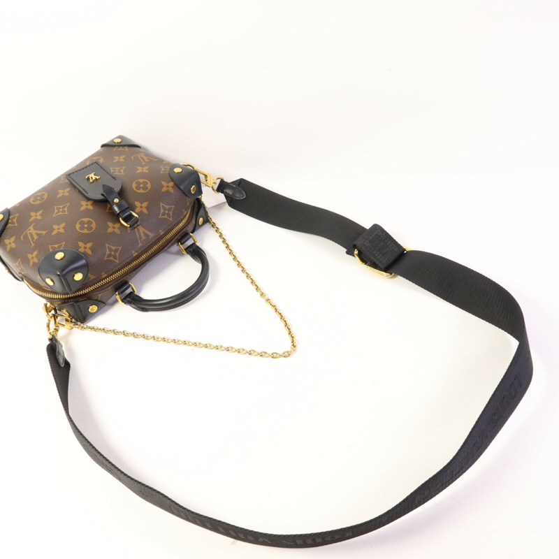 LOUIS VUITTON Monogram Petite Malle Souple金扣手挽肩背兩用袋棕色-4
