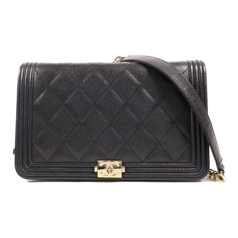CHANEL 牛皮皮革Boy WOC Wallet On Chain金扣鏈帶肩背袋-0