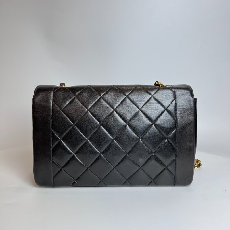 CHANEL 5開 黑金羊皮黛妃包 VINTAGE-1