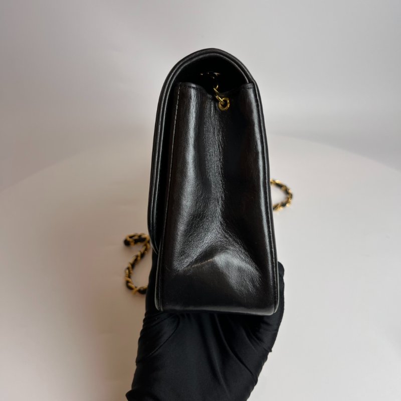 CHANEL 5開 黑金羊皮黛妃包 VINTAGE-2