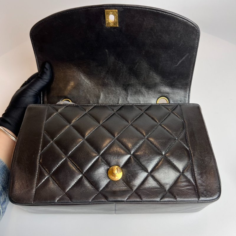 CHANEL 5開 黑金羊皮黛妃包 VINTAGE-5
