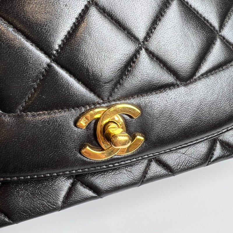 CHANEL 5開 黑金羊皮黛妃包 VINTAGE-9