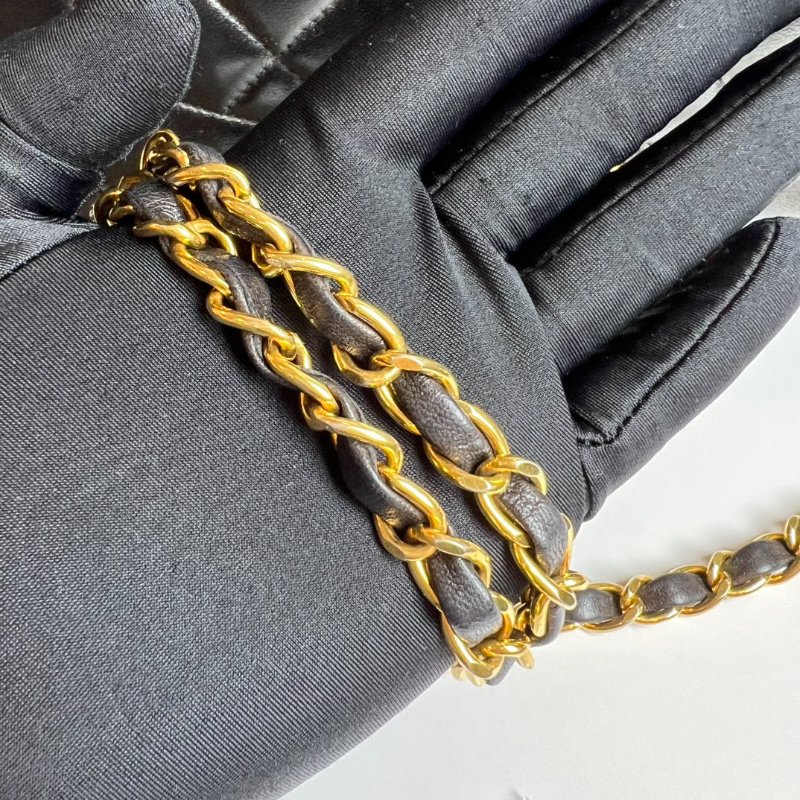 CHANEL 5開 黑金羊皮黛妃包 VINTAGE-10