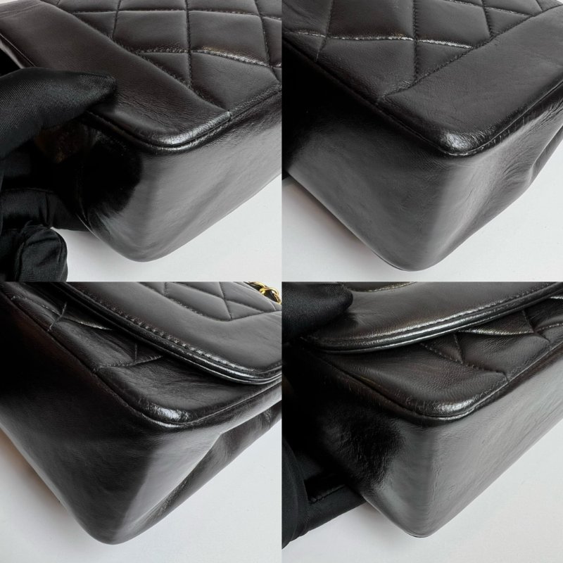 CHANEL 5開 黑金羊皮黛妃包 VINTAGE-11