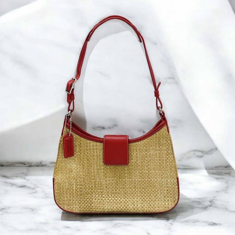 莉亞精品♡ Coach 紅皮革草編包 手提 二手美包-0