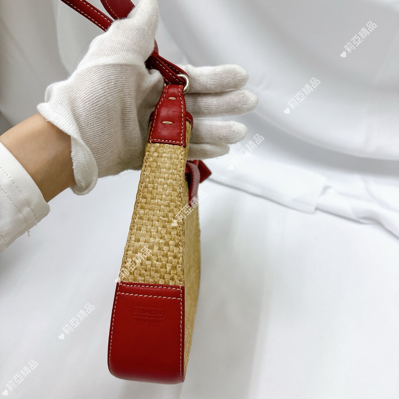 莉亞精品♡ Coach 紅皮革草編包 手提 二手美包-4