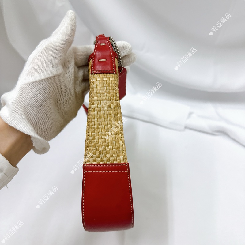 莉亞精品♡ Coach 紅皮革草編包 手提 二手美包-5