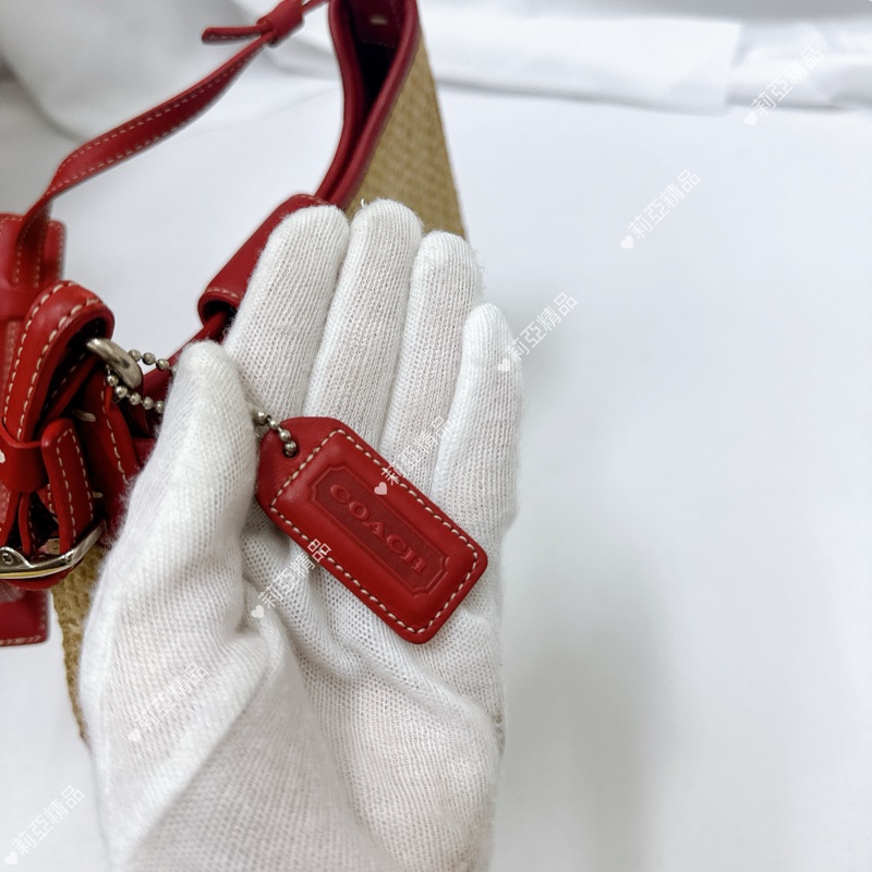 莉亞精品♡ Coach 紅皮革草編包 手提 二手美包-13