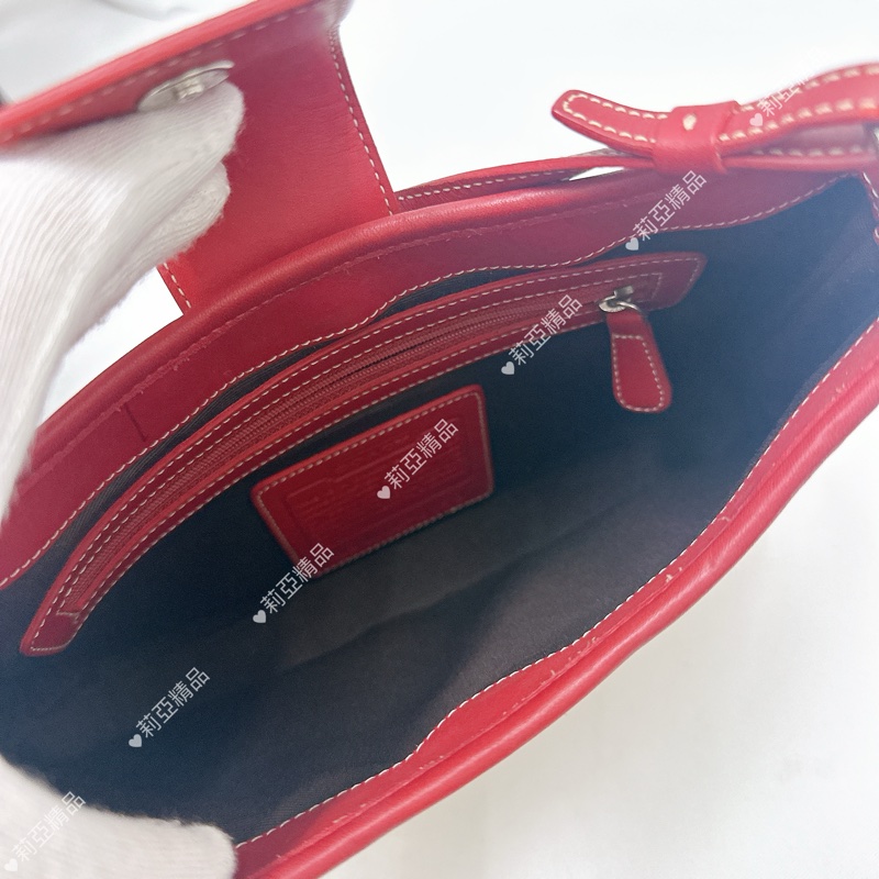 莉亞精品♡ Coach 紅皮革草編包 手提 二手美包-14