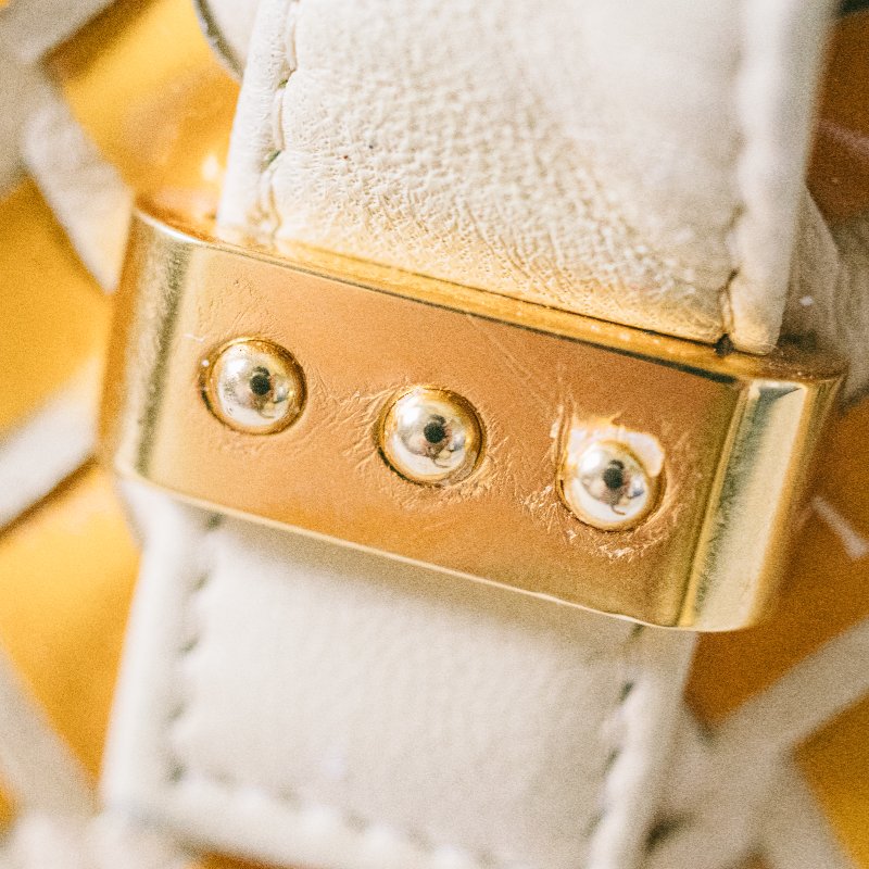 🧠小浮気見世物小屋🧠義大利製🇮🇹BALLY 交錯編織真皮肩/手提流蘇vintage包｜蜂蜜黃 × 經典奶油白-4