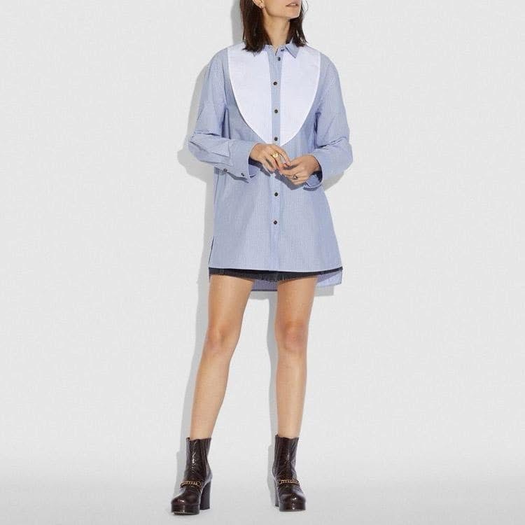 美國COACH 藍色條紋長版襯衫-0