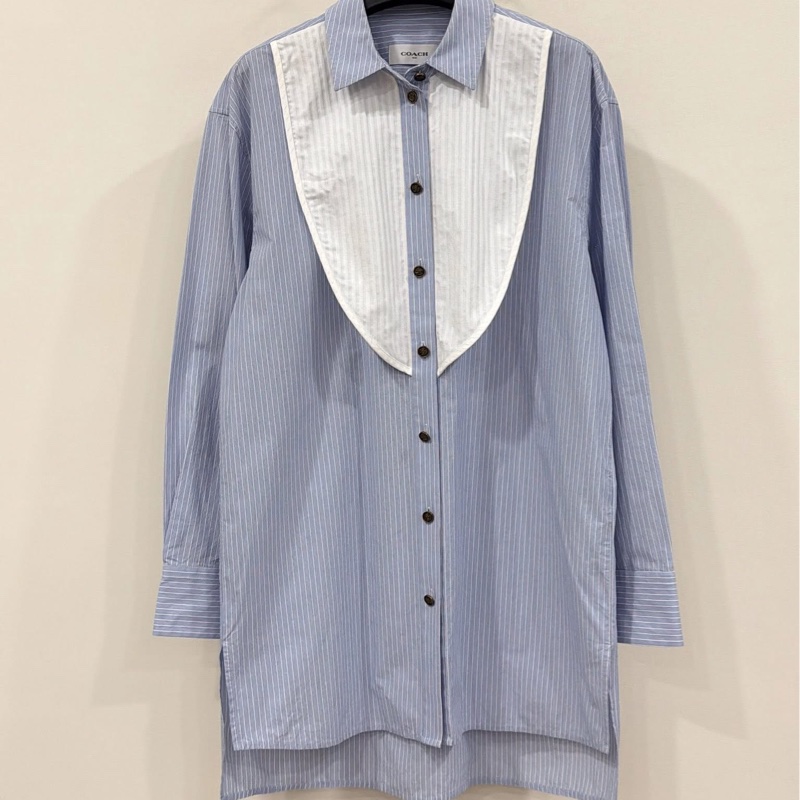 美國COACH 藍色條紋長版襯衫-1