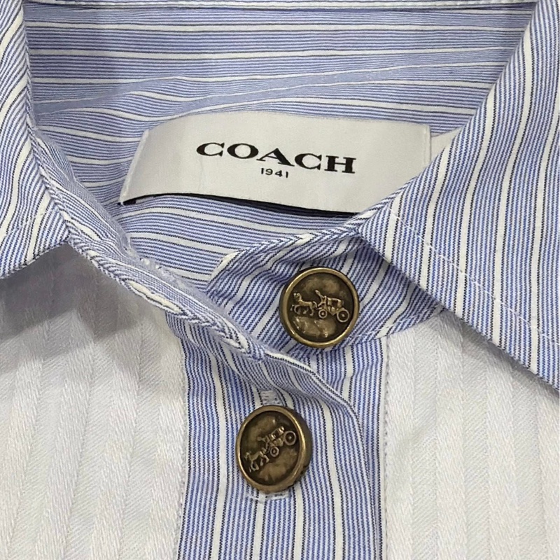 美國COACH 藍色條紋長版襯衫-3