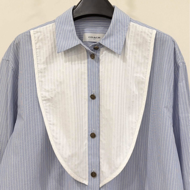 美國COACH 藍色條紋長版襯衫-4