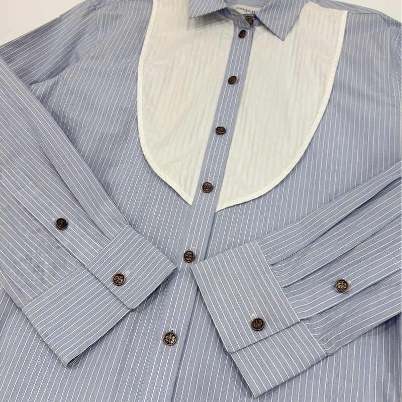 美國COACH 藍色條紋長版襯衫-5