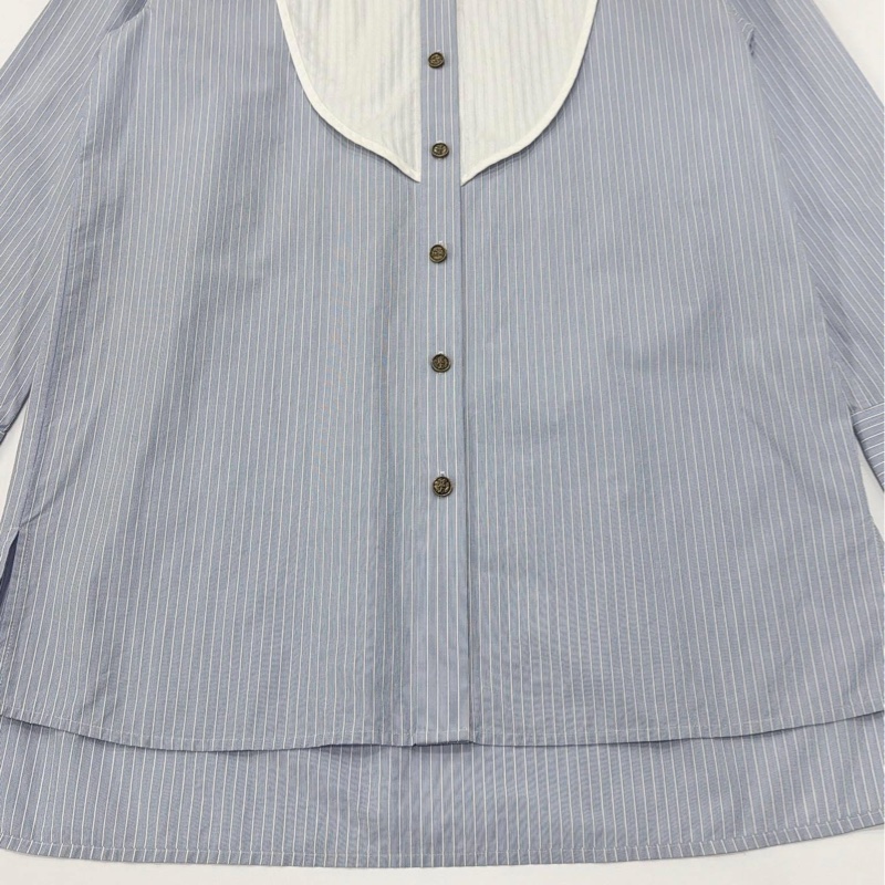 美國COACH 藍色條紋長版襯衫-7