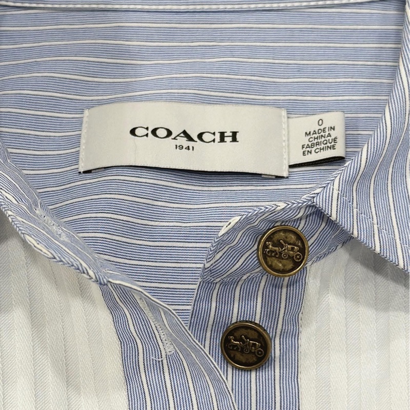美國COACH 藍色條紋長版襯衫-8