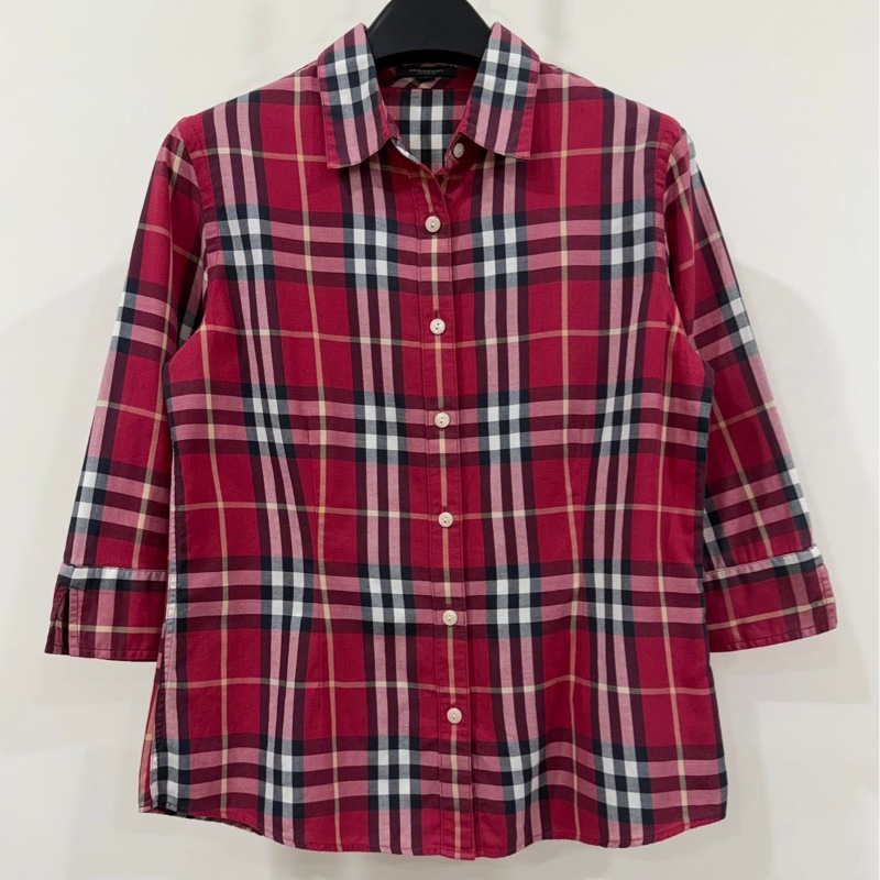 Burberry 倫敦 紅格紋七分袖襯衫-0