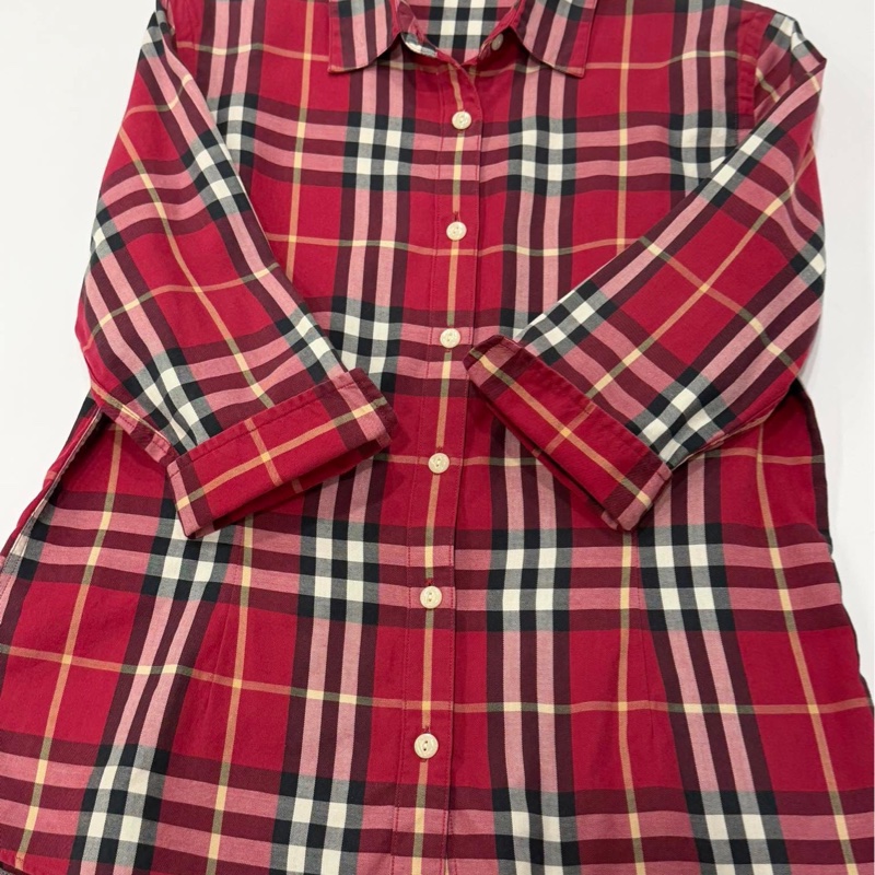 Burberry 倫敦 紅格紋七分袖襯衫-5
