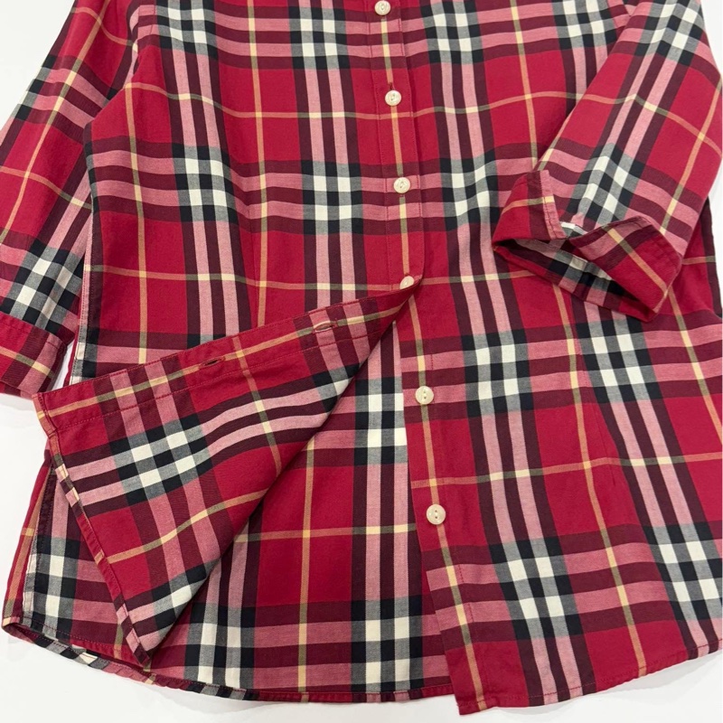 Burberry 倫敦 紅格紋七分袖襯衫-6