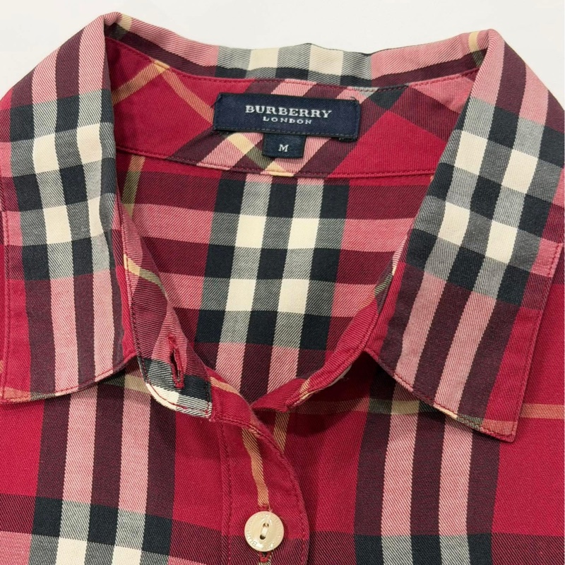 Burberry 倫敦 紅格紋七分袖襯衫-7