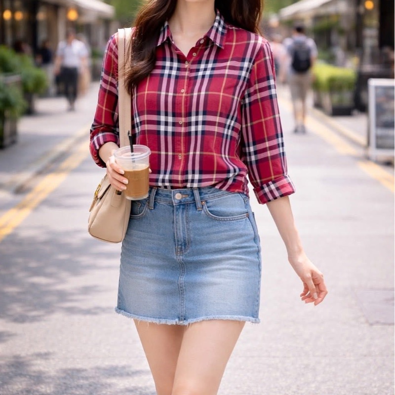 Burberry 倫敦 紅格紋七分袖襯衫-8