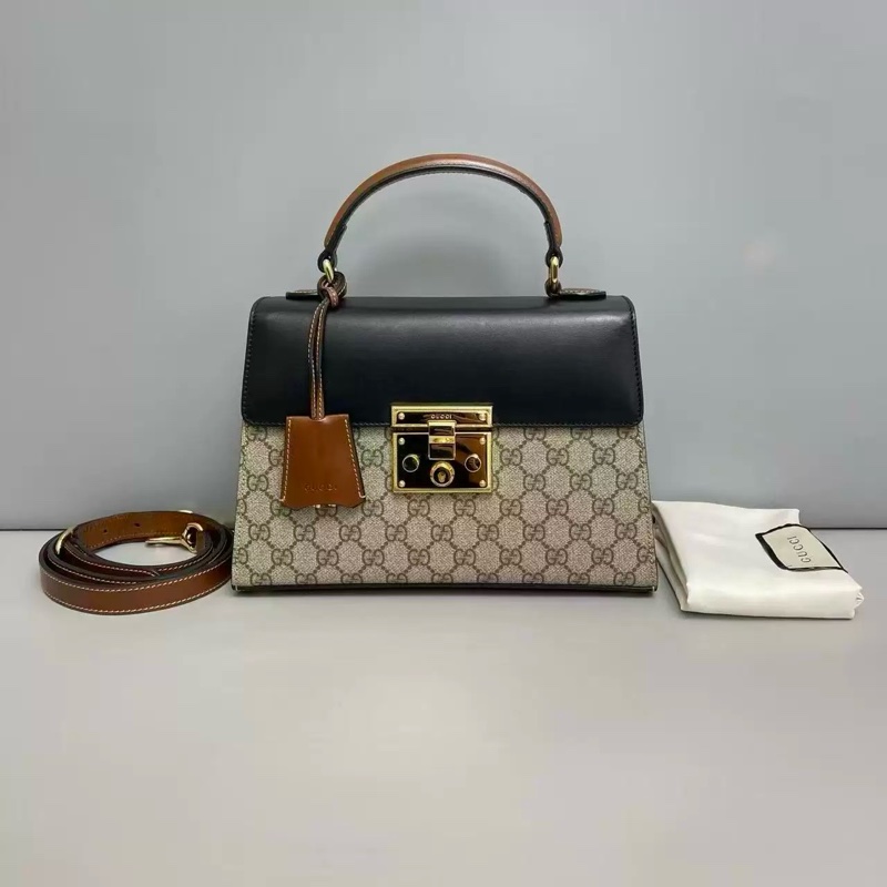 Gucci 古馳 Padlock 黑皮翻蓋 手提 肩背包-0