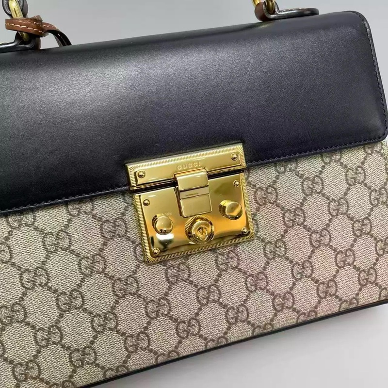 Gucci 古馳 Padlock 黑皮翻蓋 手提 肩背包-2