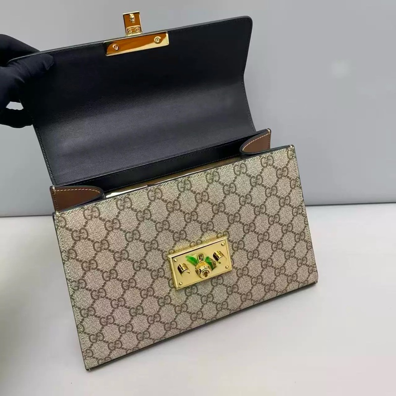 Gucci 古馳 Padlock 黑皮翻蓋 手提 肩背包-3