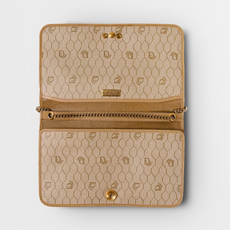 🧠小浮気見世物小屋🧠法國製🇫🇷Christian Dior 兩用鍊條晚宴包|焦糖駝荔枝紋真皮 × CD 提花內裡-9