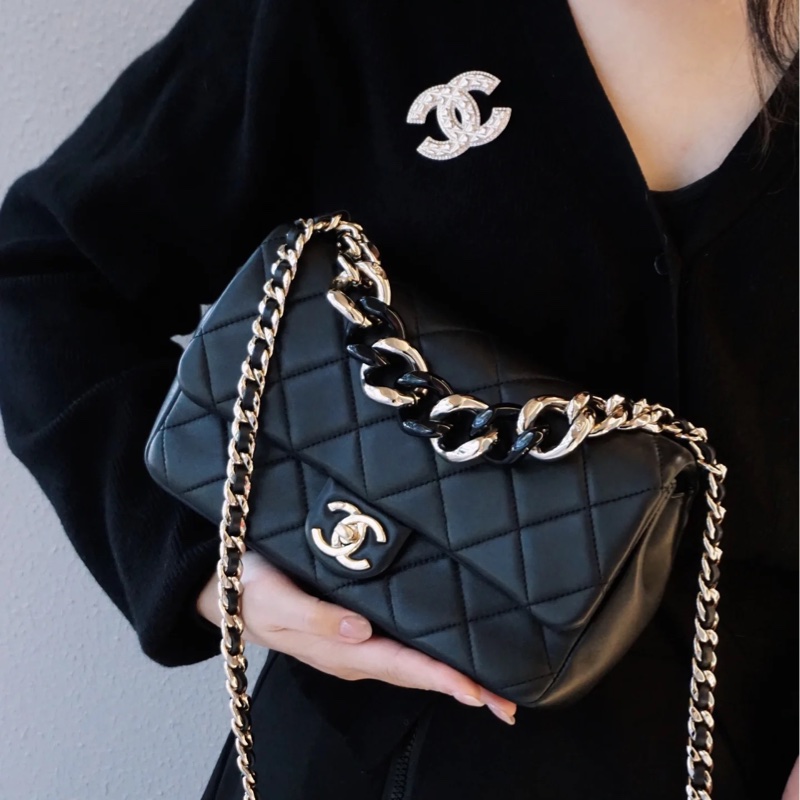 ෆ Chanel 22C 粗鍊Cf鏈條包🖤🈶購證-2