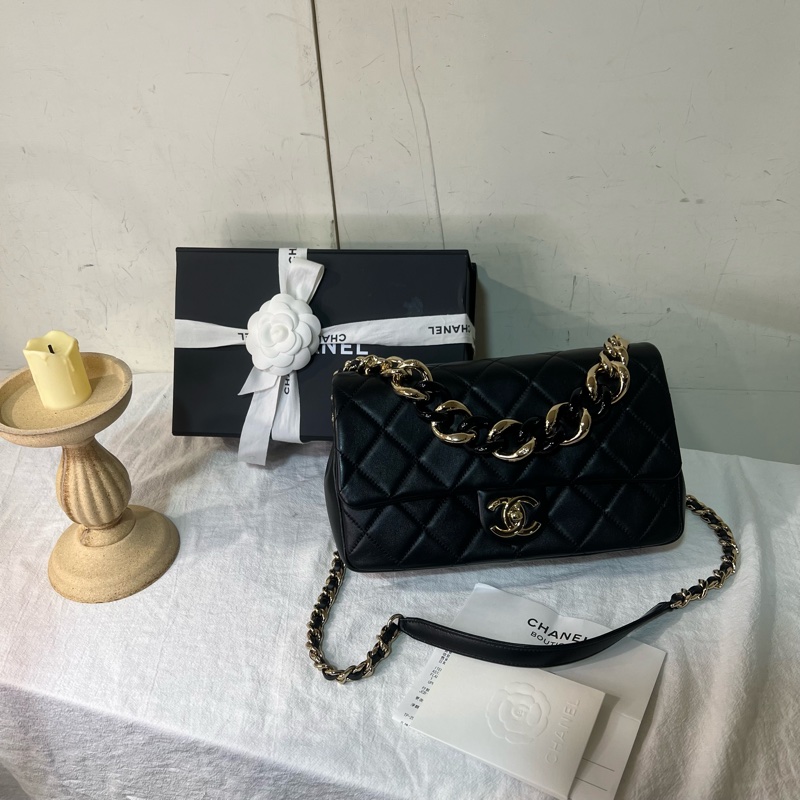 ෆ Chanel 22C 粗鍊Cf鏈條包🖤🈶購證-5