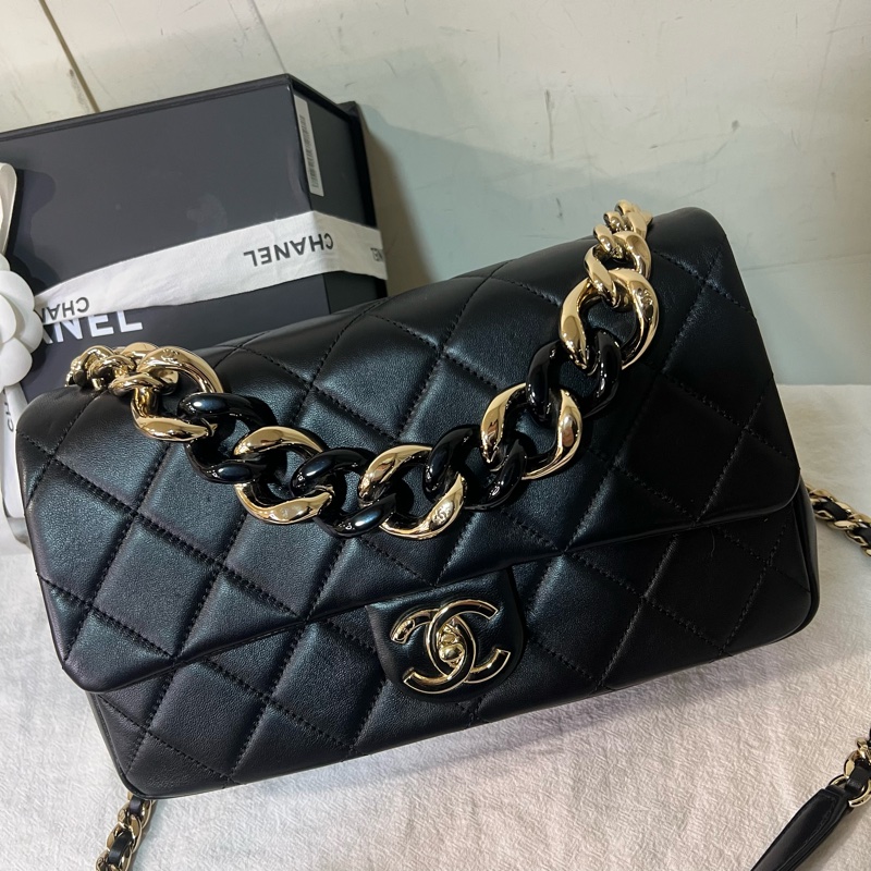 ෆ Chanel 22C 粗鍊Cf鏈條包🖤🈶購證-6