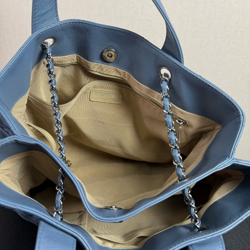 Chanel淺藍色大logo托特 肩背包手提包-7