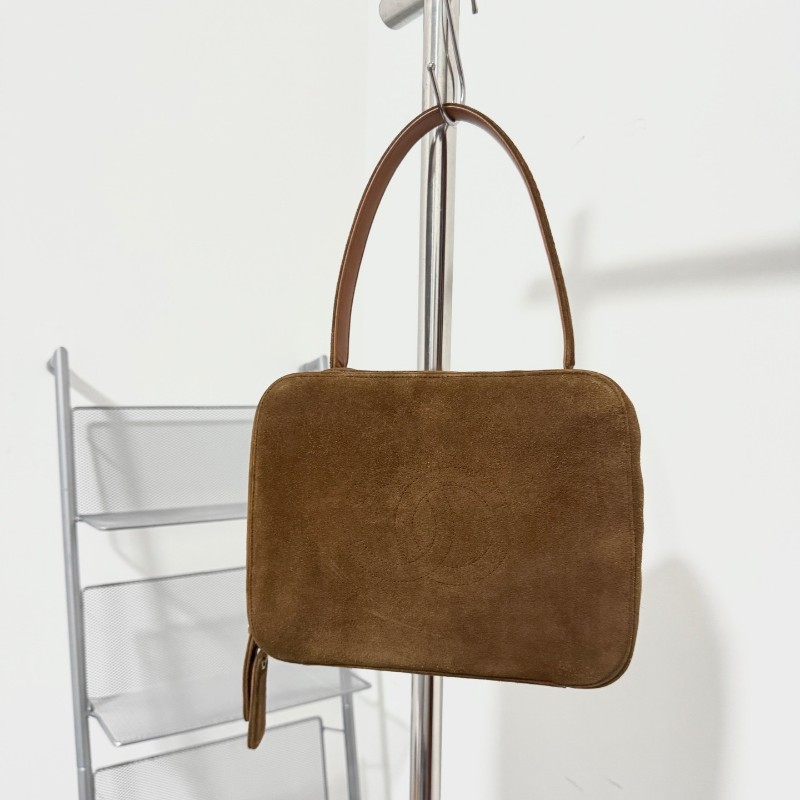 Chanel中古泰迪棕色麂皮盒子包手提包 vintage泰迪mini plume-0