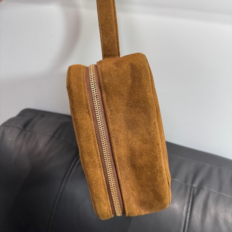 Chanel中古泰迪棕色麂皮盒子包手提包 vintage泰迪mini plume-4