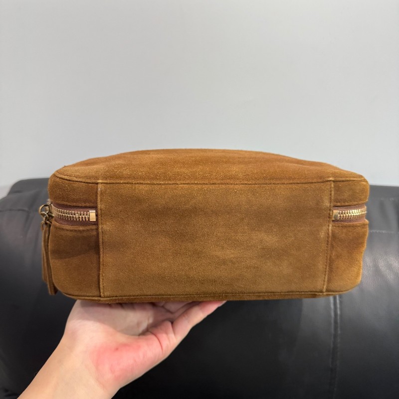 Chanel中古泰迪棕色麂皮盒子包手提包 vintage泰迪mini plume-6