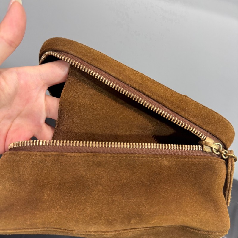 Chanel中古泰迪棕色麂皮盒子包手提包 vintage泰迪mini plume-14