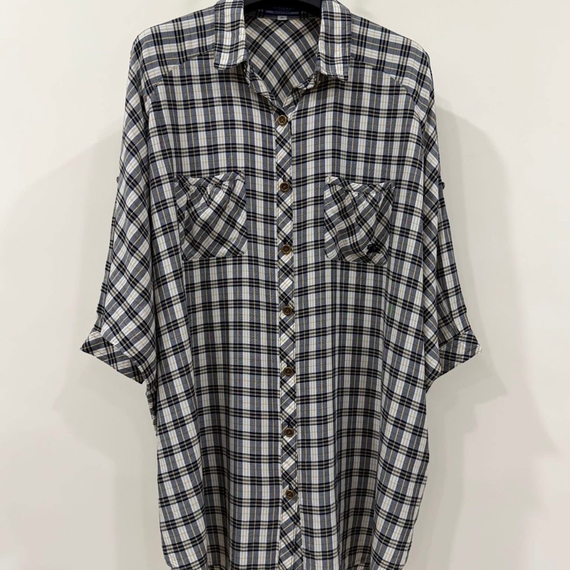 Burberry 藍標 二穿寬版格紋戰馬長版襯衫-0